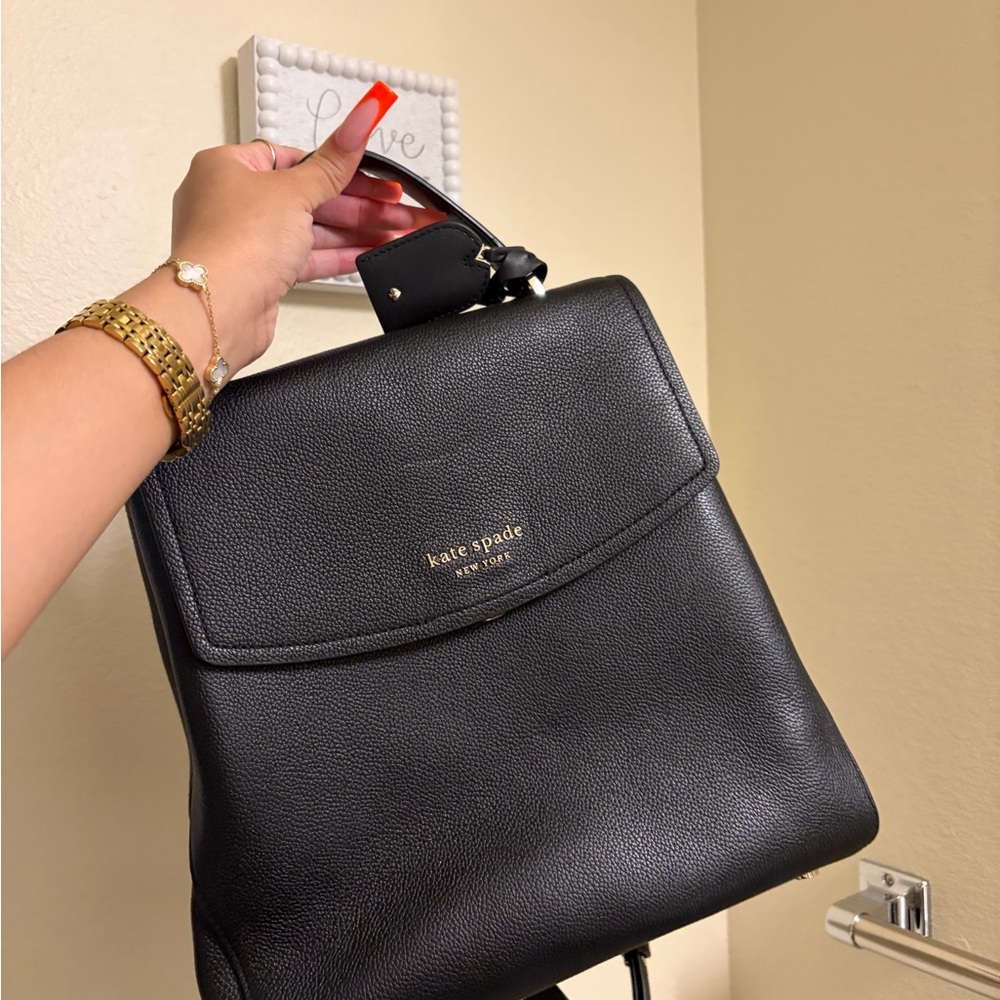 kate spade Black Pebbled Leather Top-Handle Backpack